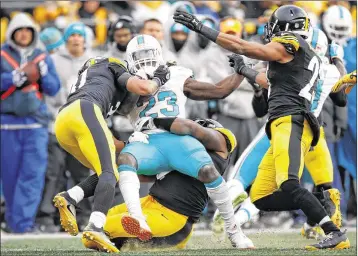  ?? GREGORY SHAMUS / GETTY IMAGES ?? The Steelers defense keyed on Jay Ajayi, holding the running back to 33 yards on 16 carries.