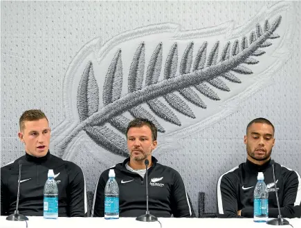  ?? GETTY IMAGES ?? From left, Chris Wood, New Zealand coach Anthony Hudson and Winston Reid addressing the media in Wellington yesterday.