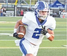  ?? STAFF PHOTO BY MATT HAMILTON ?? McCallie receiver Xavier Gaillardet­z scores a touchdown during an Aug. 27 game at Calhoun.