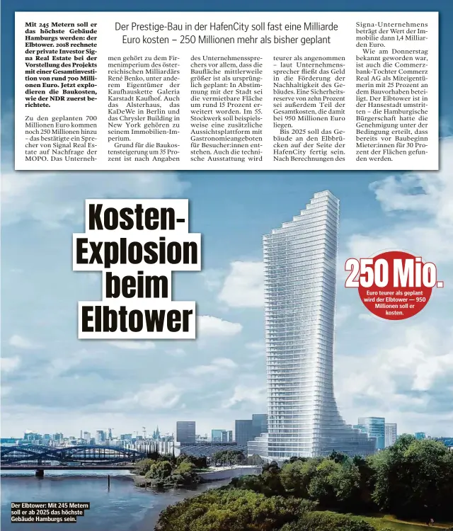  ?? ?? Der Elbtower: Mit 245 Metern soll er ab 2025 das höchste Gebäude Hamburgs sein.