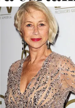  ??  ?? The V-neck of Helen Mirren’s Elie Saab Couture gown is deep but, crucially, narrow, meaning the 70-year-old isn’t showing off too much flesh. Jewels around the neckline reflect light and flatter the decolletag­e, while sheer sleeves cover her upper arms...