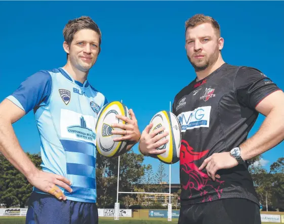  ?? Picture: GLENN HAMPSON ?? Captains Hayden McCaa (Helensvale Hogs) and Jaye Paton (Griffith University Colleges Knights) are ready to shine today.