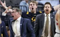  ?? AP PHOTO/ISAAC BREKKEN ?? California’s bench reacts to a call during the first half of an NCAA college basketball game against Stanford in the first round of the Pac-12 men’s tournament Wednesday in Las Vegas.