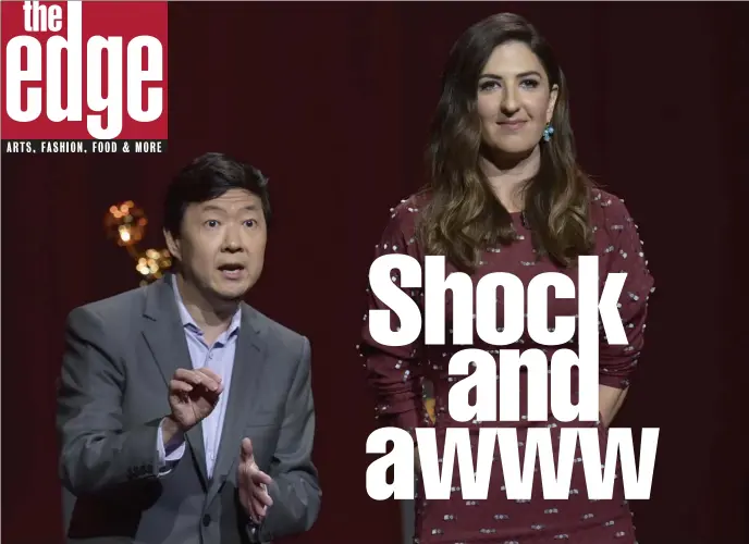  ?? AP ?? NAMING NAMES: Ken Jeong, left, and D’Arcy Carden announced the nomination­s for the 71st Primetime Emmy Awards. Carden, who appears in ‘The Good Place,’ was among those who were unexpected­ly snubbed.