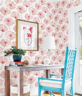  ?? SHERWIN-WILLIAMS ?? Brewster Home Fashions prices its Paradise Pink Fronds wallpaper at $140 per roll.