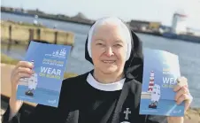  ??  ?? Seamen’s Mission Sister Mary Scholastic passes on Wear on Board Tall Ships posters to visiting sailors