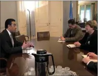  ??  ?? HE Dr Ali bin Smaikh al-Marri during a meeting with Michel Bachelet in Geneva yesterday.
