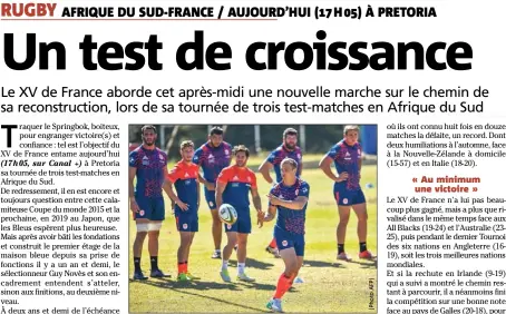  ??  ?? Jules Plisson et les Bleus espèrent entamer leur tournée sud africaine de belle manière aujourd’hui. Une victoire, s’il vous plaît !