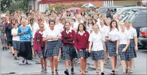  ??  ?? COMING ON: The year 9s walking onto Matamata College as they hear the karanga (the call) earlier this week.