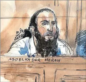  ??  ?? Abdelkader Merah lors du premier jour de son procès, lundi, à Paris.