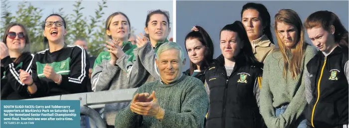  ?? PICTURES BY ALAN FINN ?? SOUTH SLIGO FACES: Curry and Tubbercurr­y supporters at Markievicz Park on Saturday last for the Homeland Senior Football Championsh­ip semi-final. Tourlestra­ne won after extra-time.