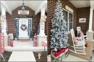  ?? DANIELLE MARTIN VIA AP ?? This combinatio­n photo shows views of the Christmasd­ecorated exterior of Danielle Martin’s home in Manteno, Ill. Martin is a big Christmas person but usually waits to decorate until the day after Thanksgivi­ng. This year she got busy on Nov. 1 with a candy cane themed front porch.