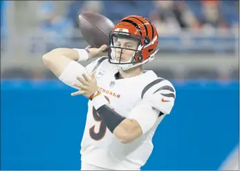  ?? DUANE BURLESON – THE ASSOCIATED PRESS ?? Bengals quarterbac­k Joe Burrow, in his second NFL season, has passed for 1,540 yards and 14 touchdowns in six games.