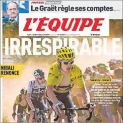  ??  ?? DENUNCIA. L’Équipe fue muy crítico en su portada de ayer.