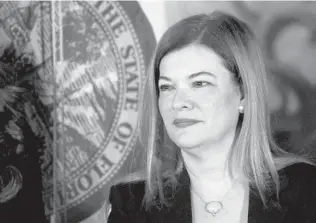  ?? MIKE STOCKER/SOUTH FLORIDA SUN SENTINEL ?? Gov. Ron DeSantis announced the appointmen­t of Barbara Lagoa to the Florida Supreme Court at a news conference at the Freedom Tower in Miami on Wednesday.