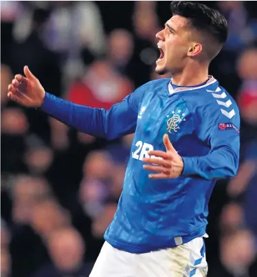  ??  ?? Main man: Rangers’ Ianis Hagi celebrates scoring his side’s first goal against Braga last week