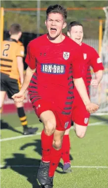  ??  ?? Joy Ewan MacPherson wheels away after scoring