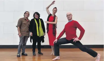  ?? PHOTO: GREGOR RICHARDSON ?? Reaching for the stars . . . Mixing science and dance are (from left) Simon Kaan, Metiria Turei, Louise PotikiBrya­nt and Rhys Latton as they prepare for their upcoming Matariki dance piece.