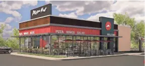  ?? PIZZA HUT ?? Pizza Hut’s not being shy about what it serves. “Beer” is prominentl­y featured on the restaurant’s new storefront­s.
