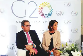  ?? Reuters ?? Maria Reyes Maroto (right), Spain’s Minister of Industry, Trade and Tourism, and Jose Luis ■ Kaiser Moreiras, Spain’s director-general for Internatio­nal Trade and Investment, during G20 Trade Ministers’ Meeting in Mar del Plata, Argentina, on Friday.