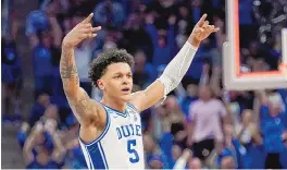  ?? AP FILE ?? Duke’s Paolo Banchero, shown here in the Blue Devils’ NCAA Tournament Elite Eight game against Arkansas, ranks among the top prizes for NBA teams with a lottery pick. Others include Auburn’s Jabari Smith and Gonzaga’s Chet Holmgren.
