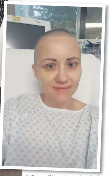  ??  ?? Rallying call Newmains mum Laura Lawrie, pictured above during a hospital stay, has beaten cancer twice