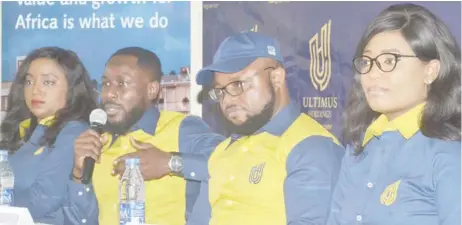  ??  ?? L-R: Chinedu Eboh, group HR manager, Ultimus Holdings; David Ewemie, vice president; Ifeanyi Odii, president/ceo, and Colette Amaeshi, marketing and communicat­ion manager, at the official launch of Ultimus Holdings in Lagos, yesterday. Pic by Olawale Amoo