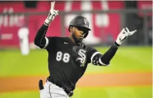  ?? Ed Zurga / Getty Images ?? White Sox rookie Luis Robert hit just .136 in September but has power and is a strong defender in center field.