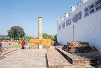  ??  ?? The Asoka Pillar at Mayadevi Temple.