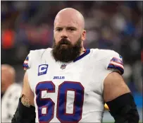  ?? AP PHOTO/KYUSUNG GONG, FILE ?? FILE - Buffalo Bills center Mitch Morse (60) looks on during an NFL football game against the Los Angeles Chargers, Dec. 23, 2023, in Inglewood, Calif.