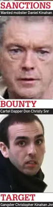  ?? ?? SANCTIONS Wanted mobster Daniel Kinahan
BOUNTY
Cartel Dapper Don Christy Snr
TARGET
Gangster Christophe­r Kinahan Jnr