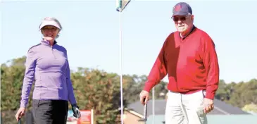  ?? ?? Top: Jim Morrison and Leigh Greening were happy to be back on the golf course at Warragul last week.