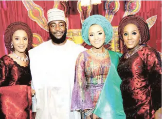  ?? From left, Mariyah Dangote; Jamil Abubakar, Fatima Dangote; Halima Dangote at the traditiona­l marriage between Jamil Abubakar and Fatima Dangote in Kano yesterday. ??