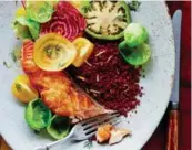  ??  ?? This recipe for seared salmon with bulgur and beets celebrates the root vegetable in the simplest way.