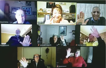  ??  ?? The Board of the Rotary Club of Warragul conducts its monthly Board meeting online via a Zoom conference. From top left, left to right. Richard Willis, Rosemary Allica (President), Sunil Bhatt, Richard Habgood, Andrea Klindworth, Andrew Lewis, Ross Dawson and Diane Carson.