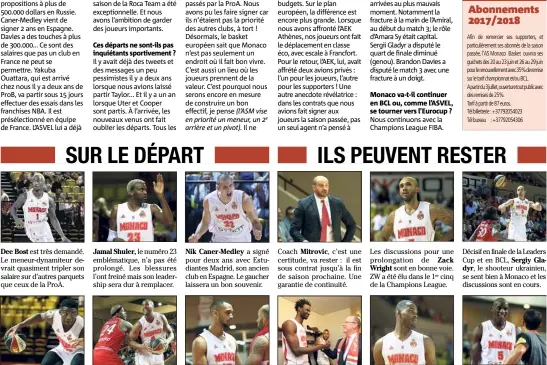  ??  ?? Ces départs ne sont-ils pas inquiétant­s sportiveme­nt ? Monaco va-t-il continuer en BCL ou, comme l’ASVEL, se tourner vers l’Eurocup ?