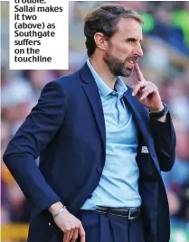  ?? ?? Double trouble: Sallai makes it two (above) as Southgate suffers on the touchline
