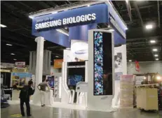  ?? — AFP ?? A Samsung Biologics booth is seen at a pharmaceut­ical fair in Seoul.