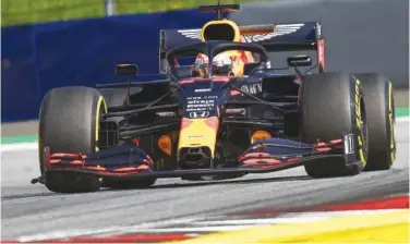  ?? Agence France-presse ?? Red Bull’s Max Verstappen steers his car during the second practice session of the Formula One Styrian Grand Prix in Spielberg on Friday.