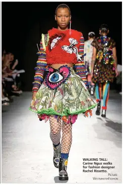  ?? PICTURE: WESTMINSTE­RFASHION ?? WALKING TALL: Carine Nguz walks for fashion designer Rachel Rissetto.