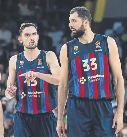  ?? Foto: PERE PUNTÍ ?? Tomas Satoransky y Nikola Mirotic, del Barça, en un partido de la presente temporada