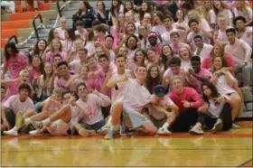  ?? THOMAS NASH — DIGITAL FIRST MEDIA ?? The Perkiomen Valley student section sports pink in honor of the volleyball team’s Dig Pink Night on Monday.