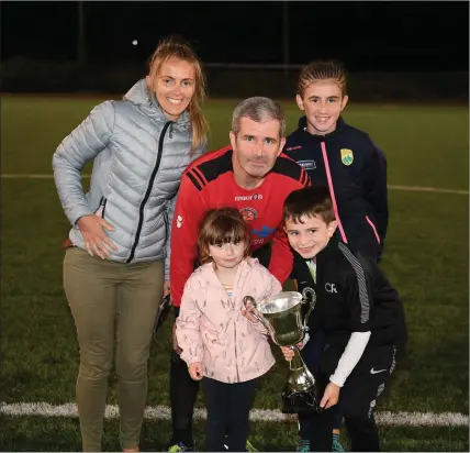  ??  ?? Tralee Dyanmos player Mark Fitzgerald with his family Ciara, Caoimhe, Cian and Kelly after the Over 35’s soccer final played at Mounthawk Park last weekend Photo by Domnick Walsh / Eye Focus