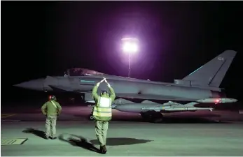  ?? AFP ?? An RAF Typhoon aircraft prepares to take off to conduct further air strikes against targets in Yemen in response to repeated attacks on shipping in the Red Sea by Iran-backed Houthi rebels
