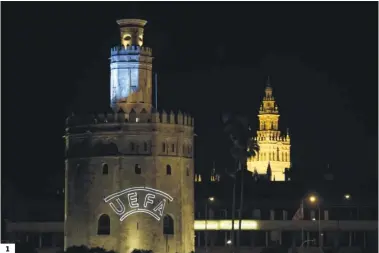  ?? FOTOS: ANTONIO PIZARRO ?? 1 1. La Torre del Oro, con el símbolo de la Euro 2020.