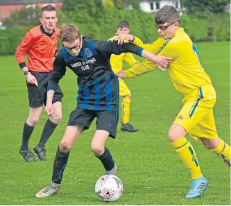  ??  ?? Dundee West U/15 (yellow) enjoyed a 5-2 win over Dundee Sporting Club in the Bill Mills League at Charlotte Street last weekend.