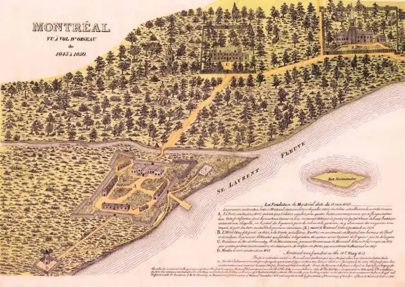  ??  ?? A bird’s-eye view map of Ville-Marie 1645–50, created by architect/surveyor Pierre-Louis Morin (1811–86).