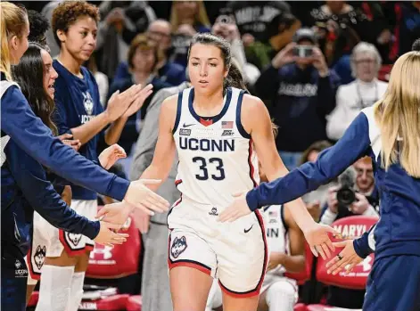  ?? G Fiume/Getty Images ?? UConn’s Caroline Ducharme has missed nine games with a concussion.