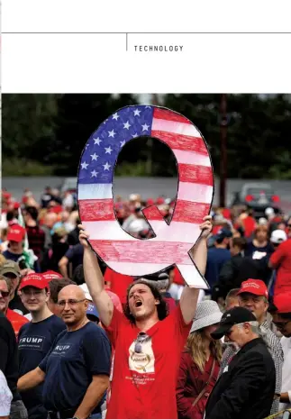  ??  ?? FREE THINKING Facebook and most other social-media platforms remain slow to remove members for sharing untrue, delusional or even dangerous informatio­n. Top left: computer scientist Filippo Menczer of Indiana University. Above: Trump supporters and a Qanon believer at a rally in Wilkesbarr­e, Pennsylvan­ia.