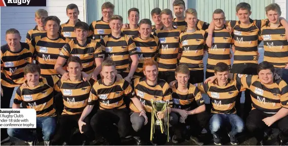  ??  ?? Champions EK Rugby Club’s under-18 side with the conference trophy